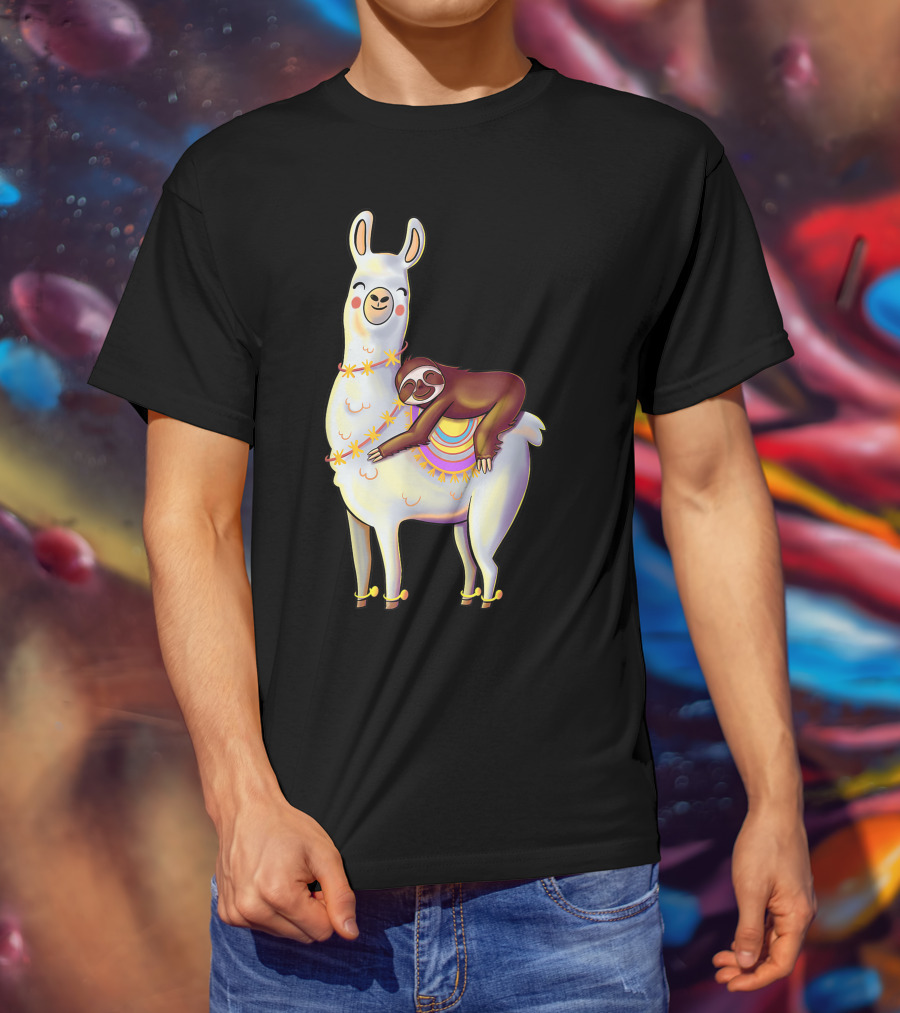 Lazy Sloth On Llama Funny Hiking Birthday Adventure T-Shirt