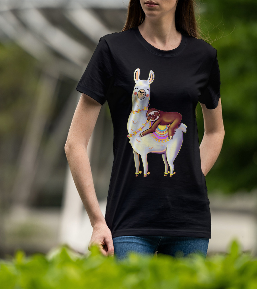Lazy Sloth On Llama Funny Hiking Birthday Adventure T-Shirt