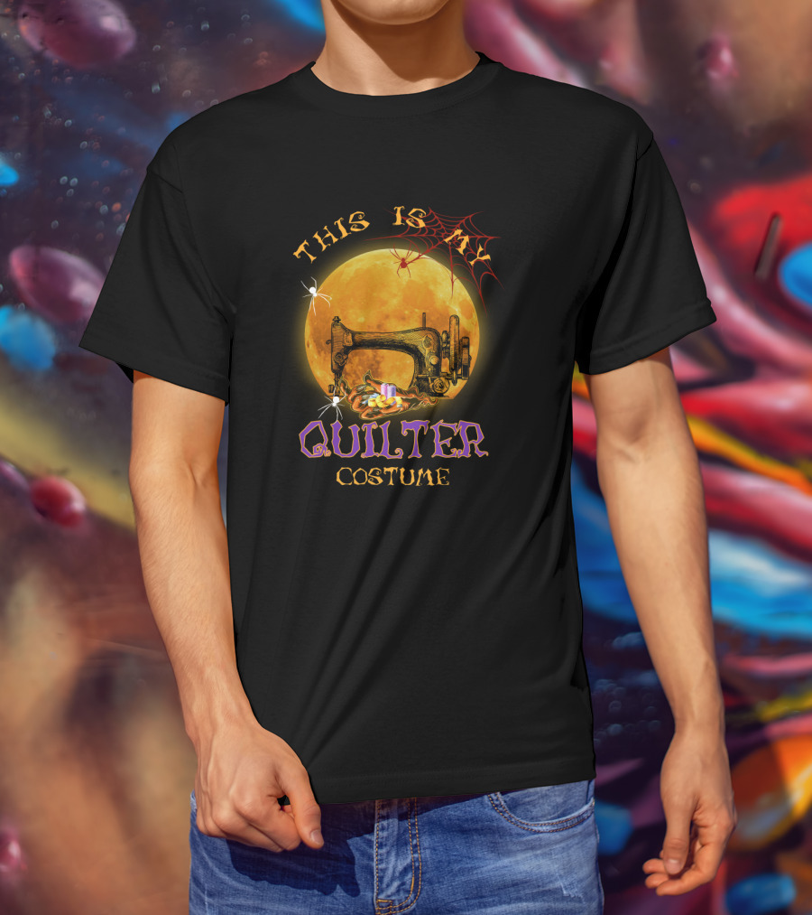 This Is My Scary Quilter Costume With Sewing Machine Moon And Spider Web Halloween Party T-Shirt