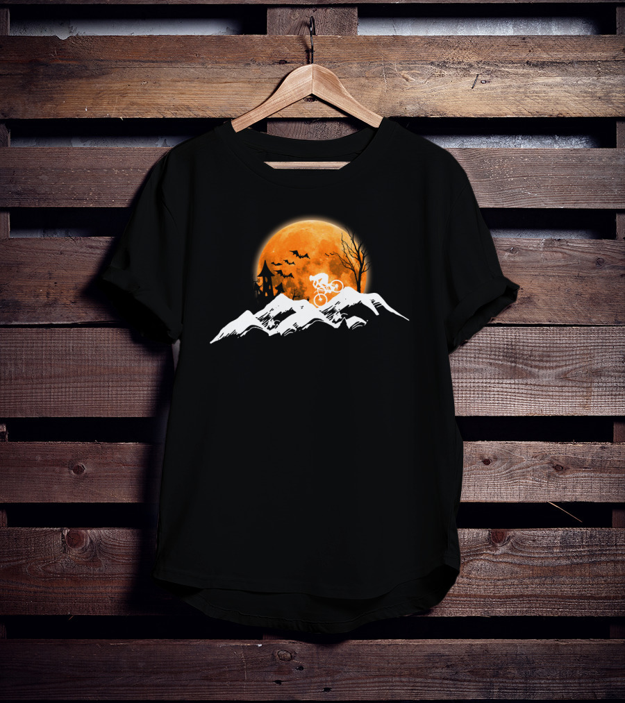 Mountain Biking Halloween Adventure Full Moon Haunted Castle Bats Scenic Ride T-Shirt