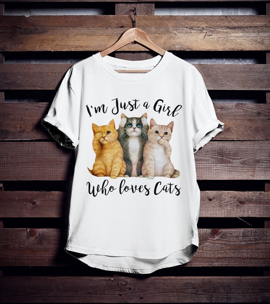 I'm Just A Girl Who Loves Cats With Cute Cat Trio T-Shirt