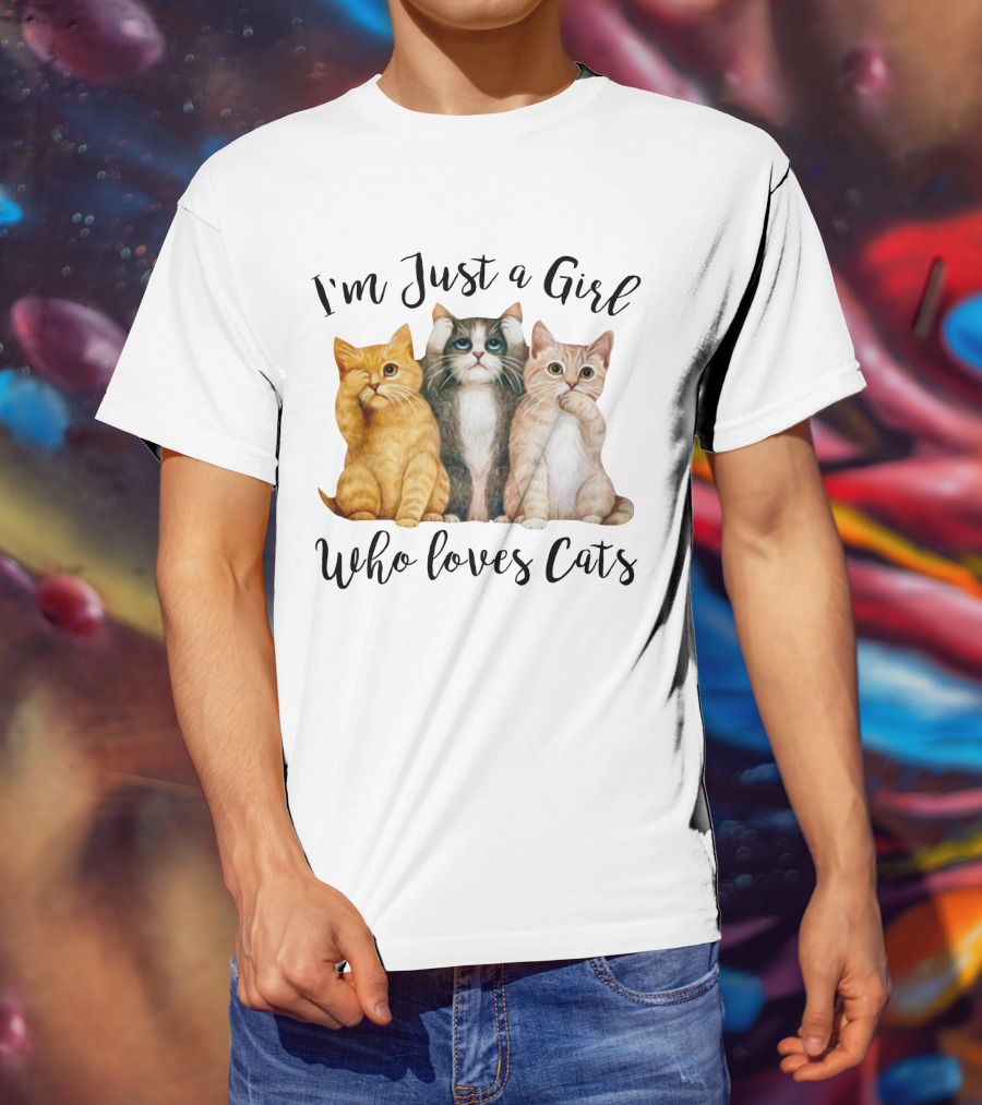 I'm Just A Girl Who Loves Cats With Cute Cat Trio T-Shirt
