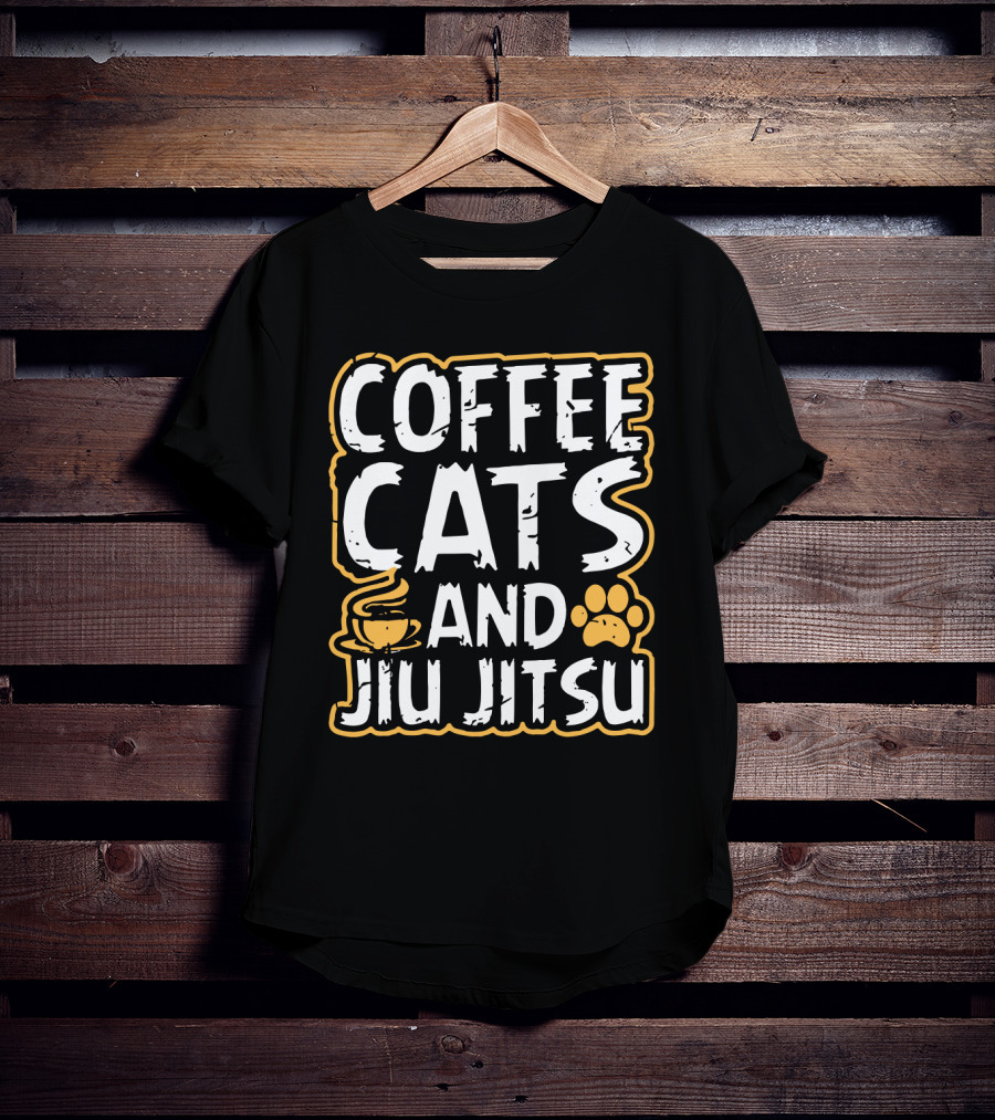 Coffee Cats And Jiu Jitsu With Coffee Cup And Cat Paw Prints T-Shirt