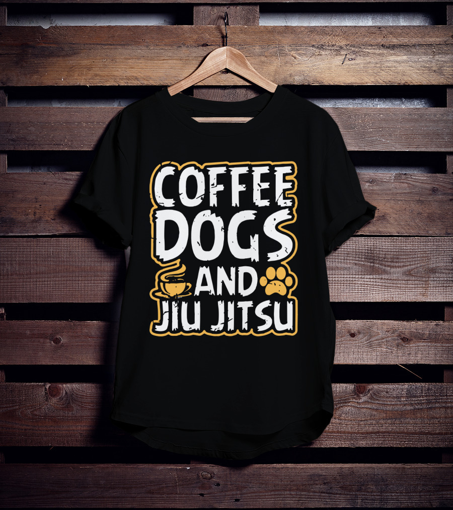 Coffee Dogs And Jiu Jitsu With Coffee Cup And Paw Prints T-Shirt