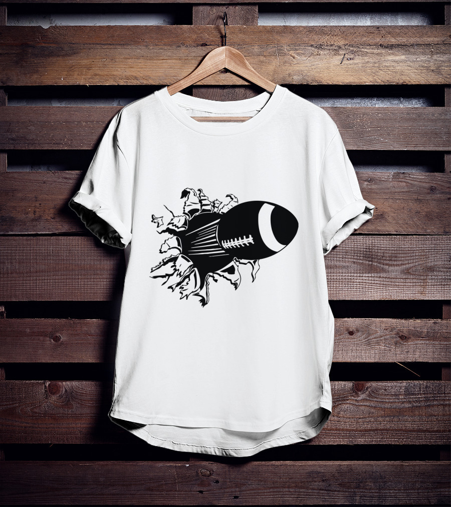 Flying American Football Breaking Through Barrier T-Shirt