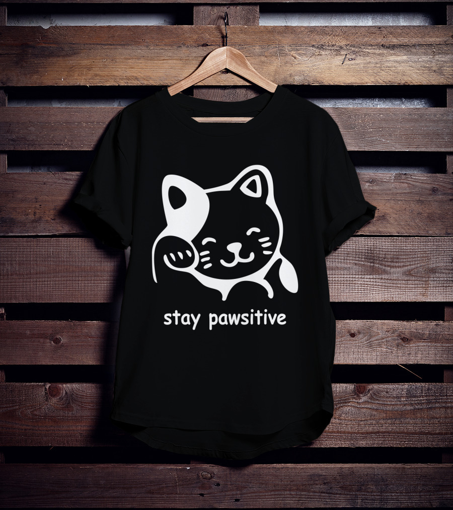 Stay Pawsitive Funny Cat Paw T-Shirt