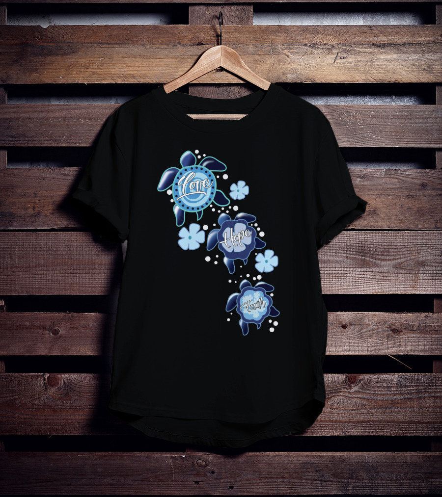 Love Hope Faith Turtle Icons Blue T-Shirt