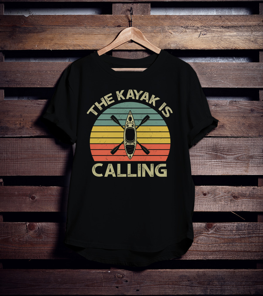 The Kayak Is Calling Retro Sunset Adventure T-Shirt