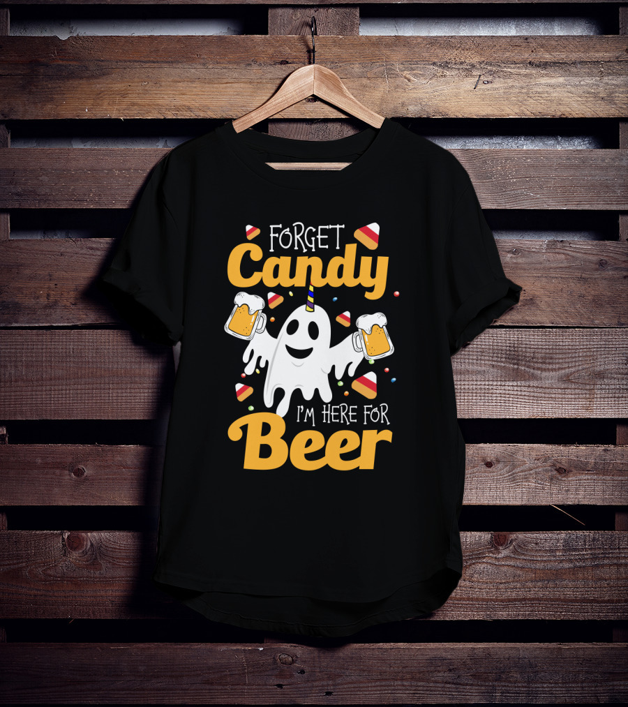 Forget Candy I'm Here For Beer Ghost With Beers And Candy Corn T-Shirt
