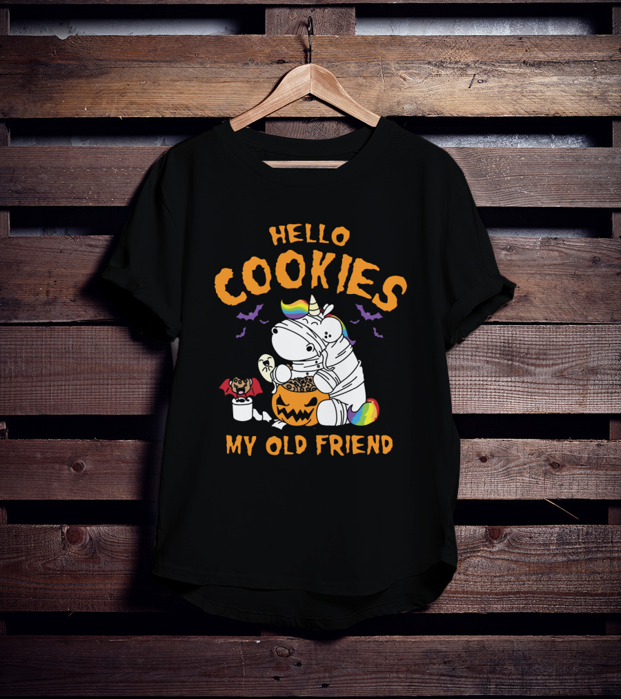 Hello Cookies My Old Friend Unicorn Halloween Rainbow Bats T-Shirt