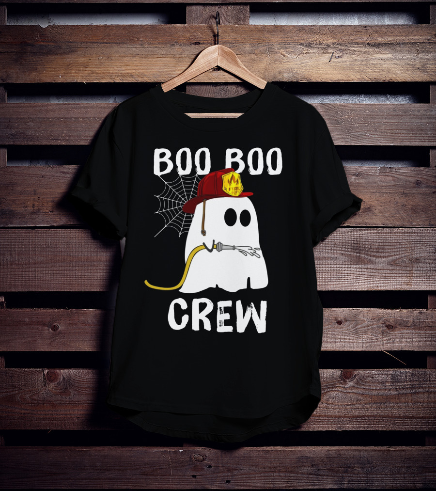 Boo Boo Crew Ghost Firefighter Web Badge T-Shirt
