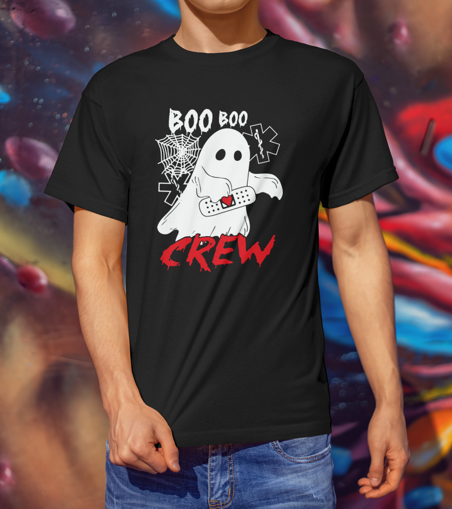 EMT Boo Boo Crew Ghost With Bandage And Cobweb T-Shirt