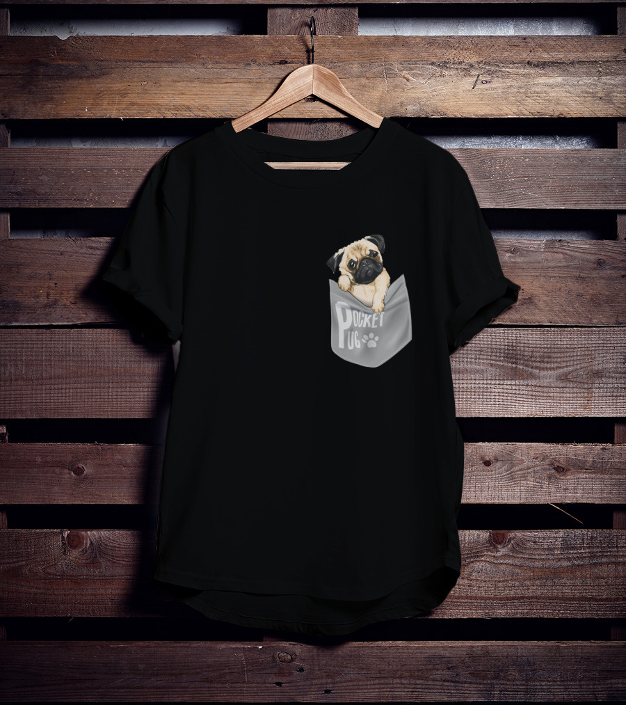 Pocket Pug Puppy Peeking Out Of Pocket T-Shirt