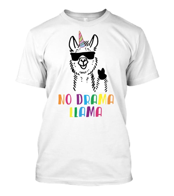 Llamacorn No Drama Llama Funny Unicorn Rainbow Text Sunglasses Peace Sign T-Shirt