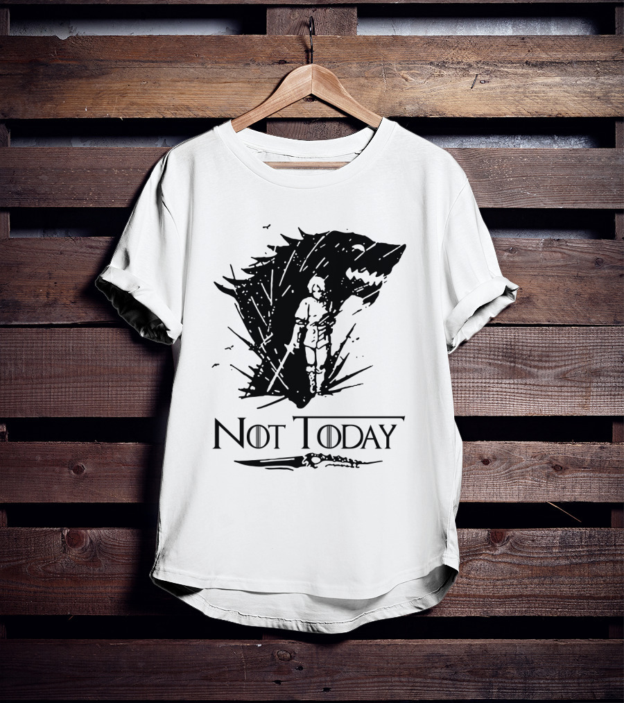 Not Today Sword Character With Direwolf Shadow T-Shirt
