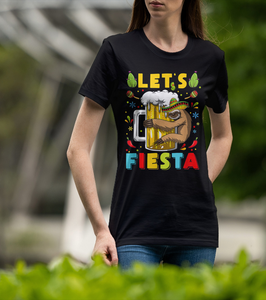Fiesta Sloth Hugging Beer Mug With Sombrero And Mexican Decor For Cinco De Mayo T-Shirt