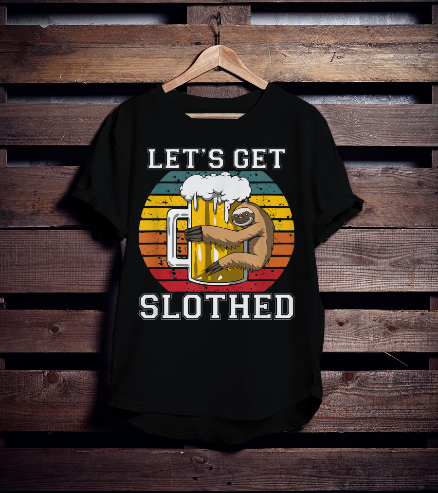LET'S GET SLOTHED Retro Beer Mug And Sloth Hug T-Shirt