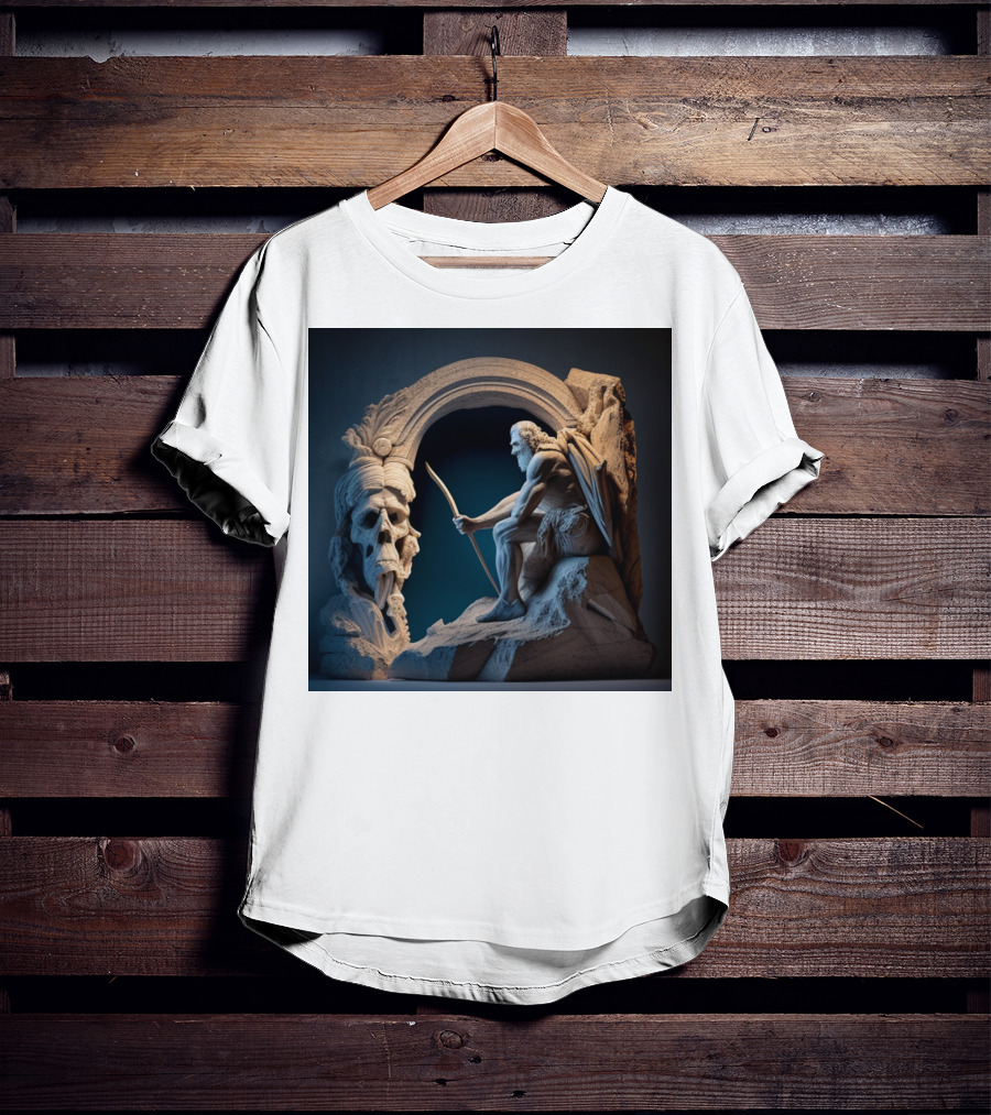 A Strong Old Man Warrior Statuesque Power In Mythical Stone Arch T-Shirt