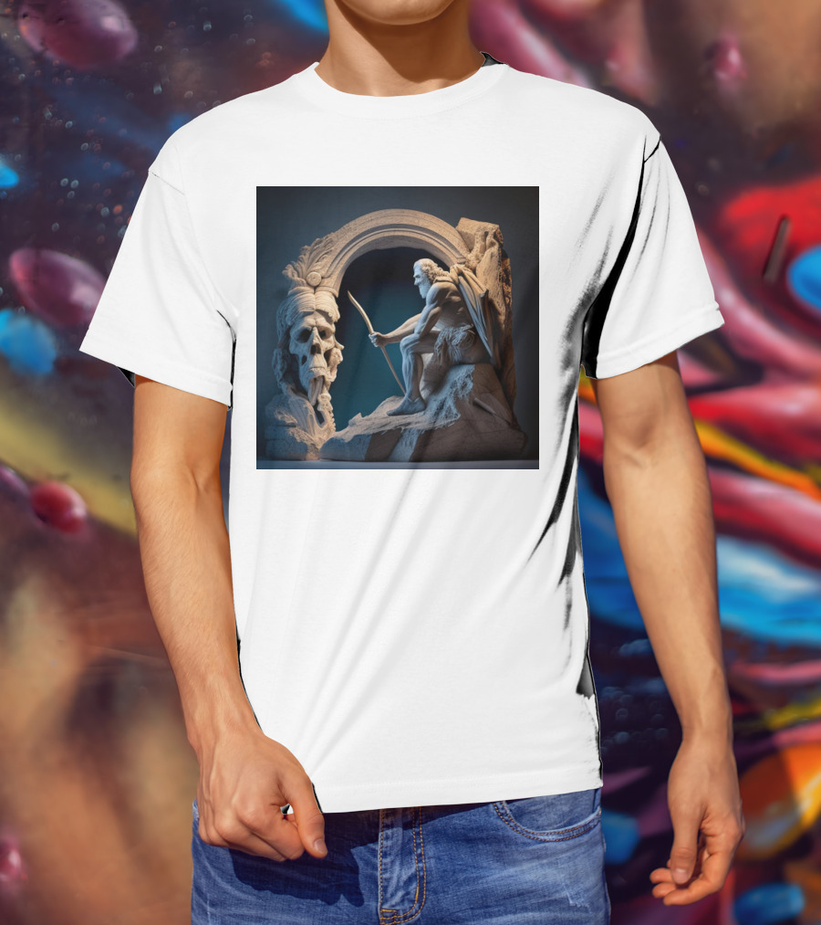 A Strong Old Man Warrior Statuesque Power In Mythical Stone Arch T-Shirt