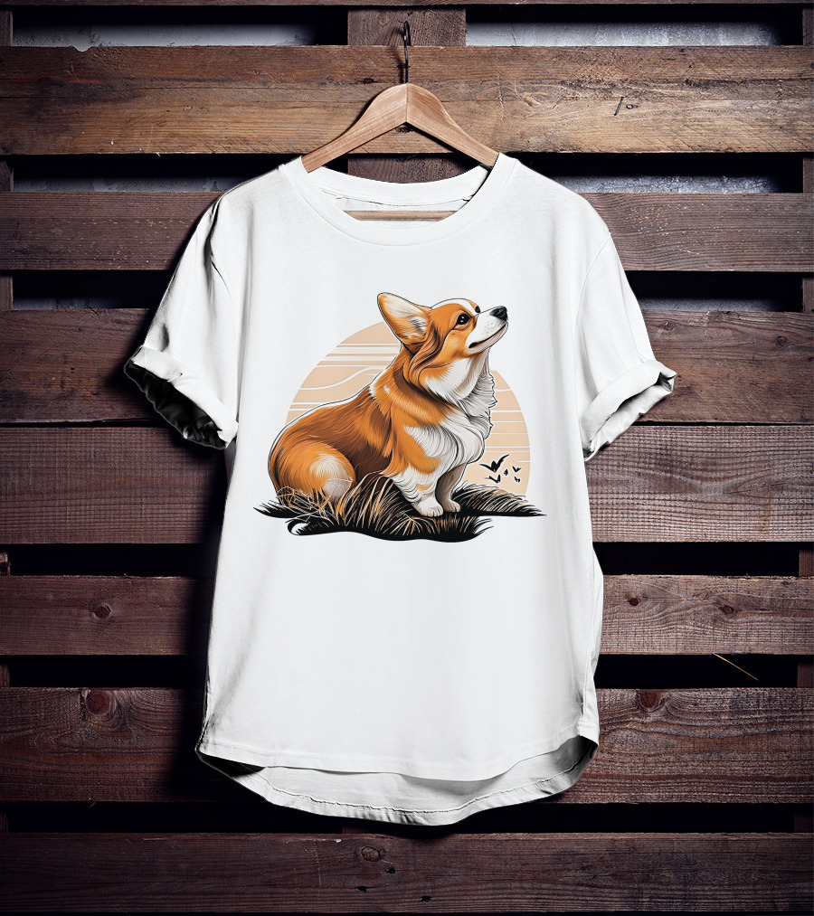 Corgi Dog Cute Sunset Scene T-Shirt
