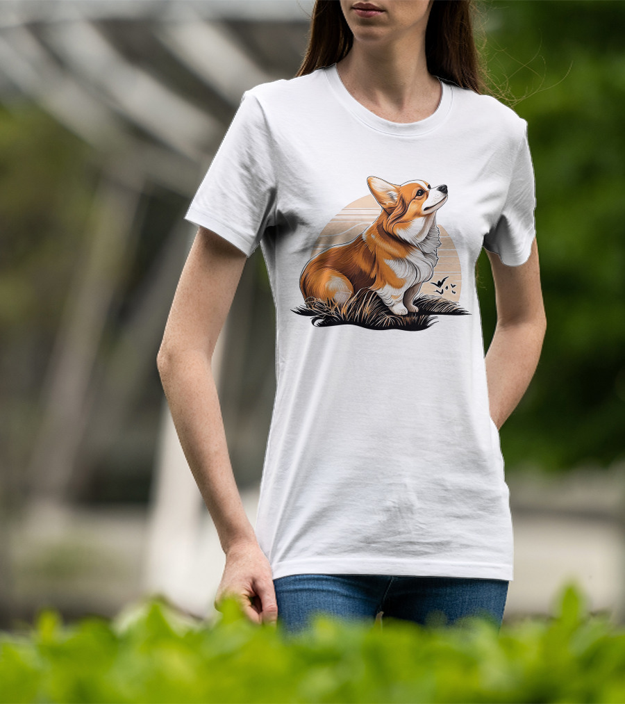 Corgi Dog Cute Sunset Scene T-Shirt