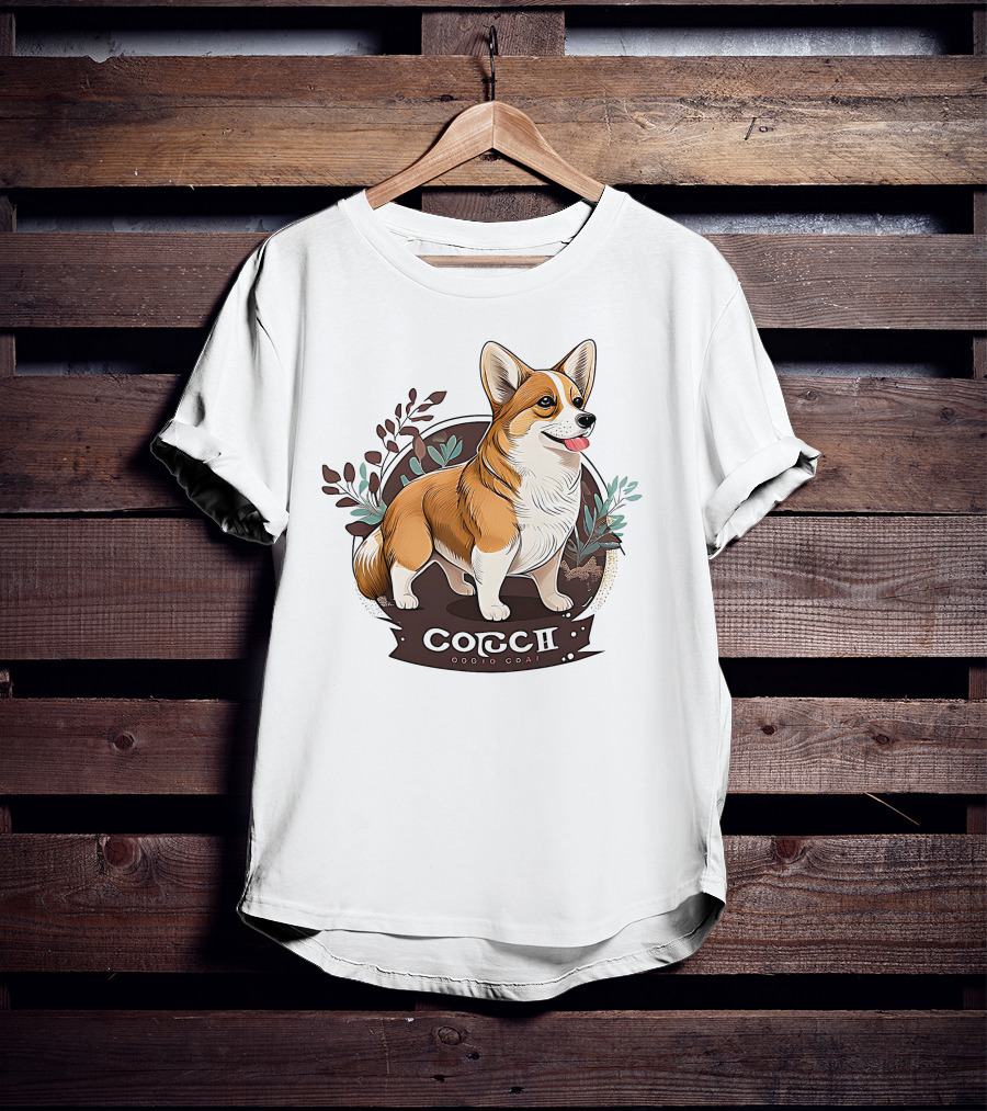 Corgi Cute Baby Dog Illustration With Floral Background T-Shirt