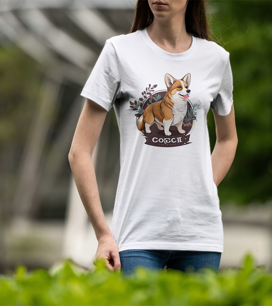 Corgi Cute Baby Dog Illustration With Floral Background T-Shirt