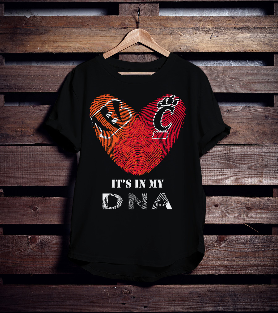 Bengals Cincinnati Bearcats Heart Fingerprint It's In My DNA T-Shirt