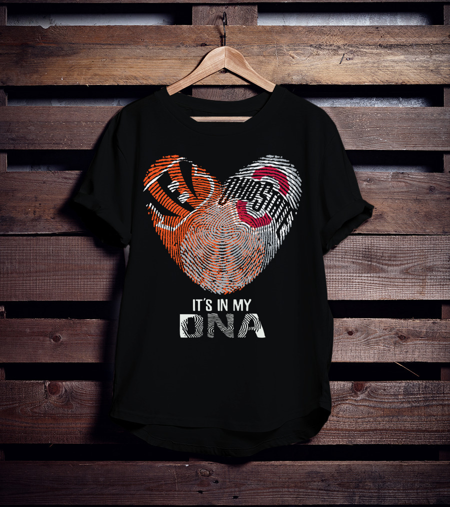 Bengals Ohio State Fingerprint Heart It's In My Dna T-Shirt