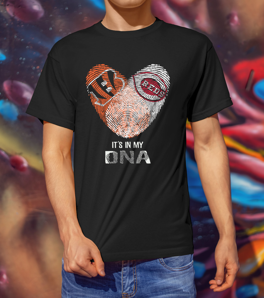 Bengals Reds Fingerprint Heart It's In My DNA T-Shirt