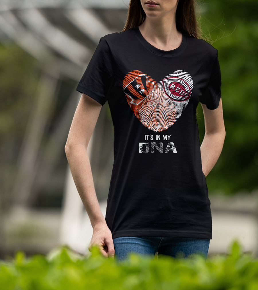 Bengals Reds Fingerprint Heart It's In My DNA T-Shirt