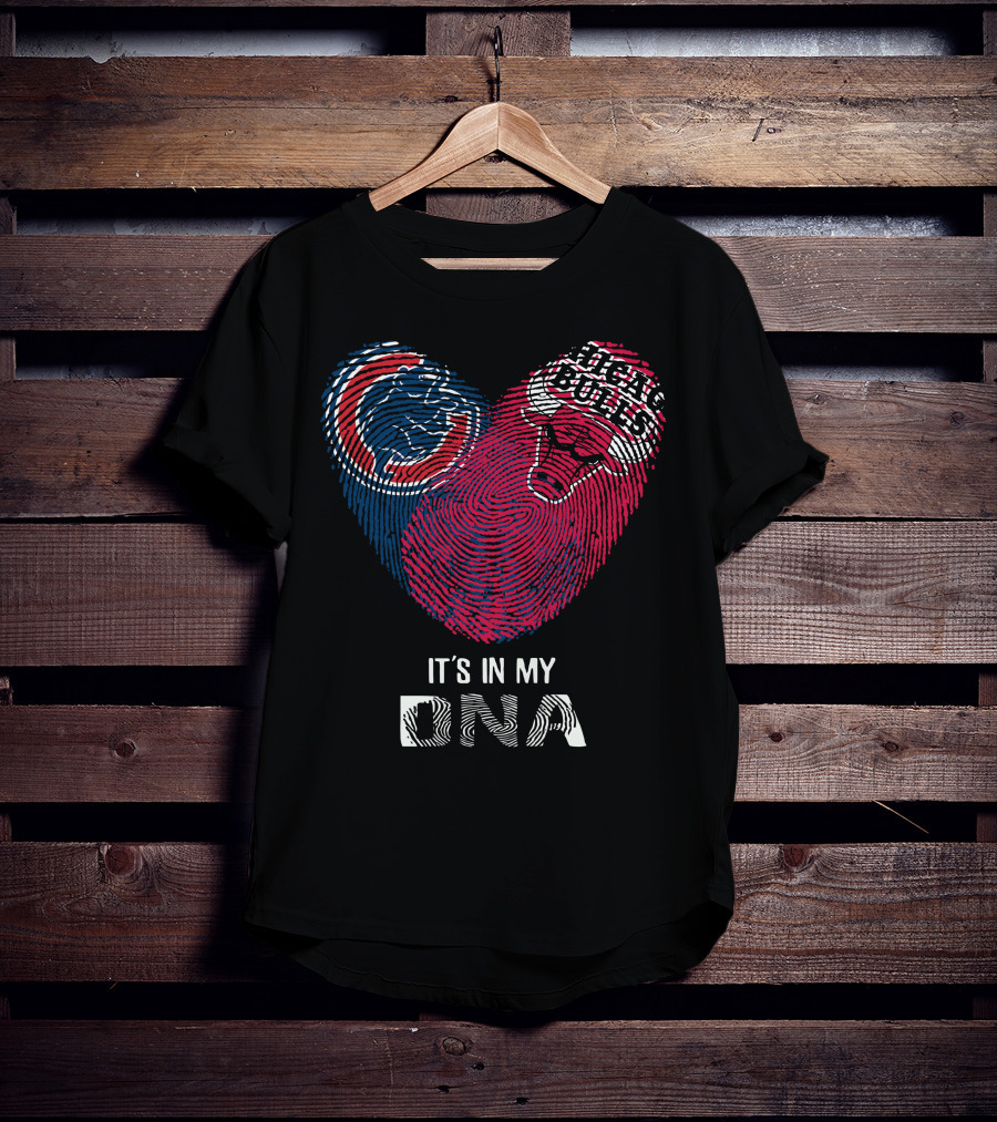Chicago Cubs Bulls It's In My DNA Fingerprint Heart T-Shirt