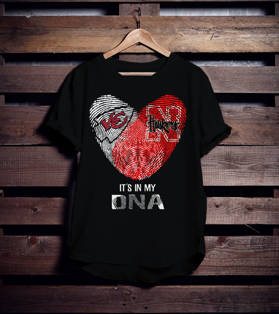 Chiefs Huskers Fingerprint Heart It's In My Dna T-Shirt