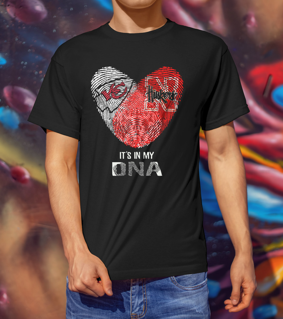 Chiefs Huskers Fingerprint Heart It's In My Dna T-Shirt