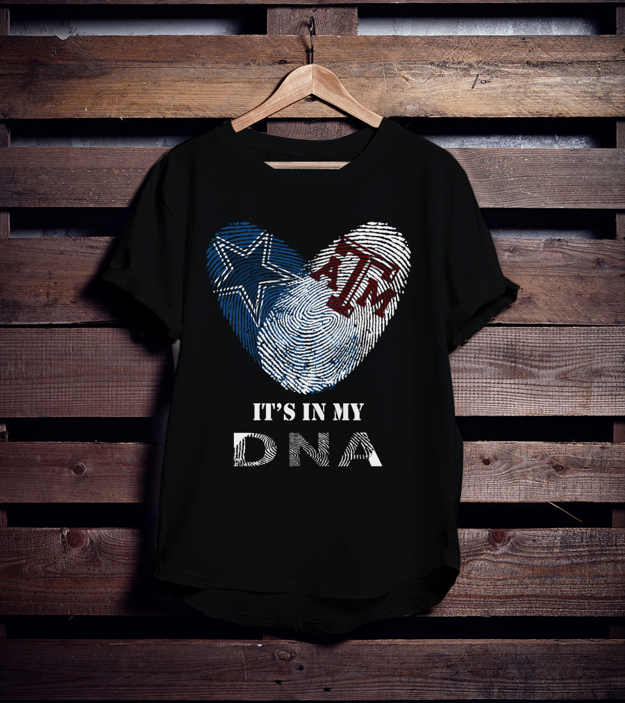 Cowboys Texas A&M Aggies It's In My Dna Fingerprint Heart T-Shirt