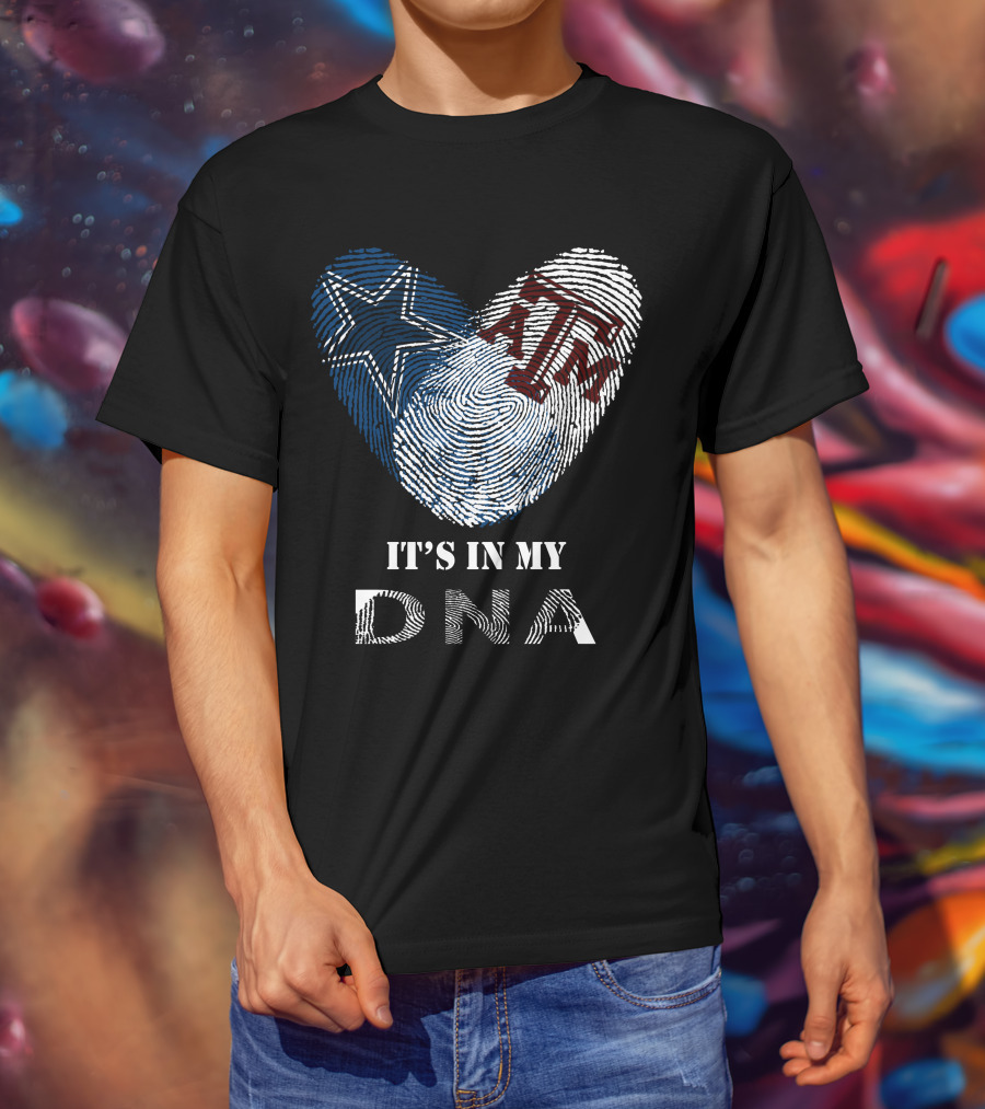 Cowboys Texas A&M Aggies It's In My Dna Fingerprint Heart T-Shirt