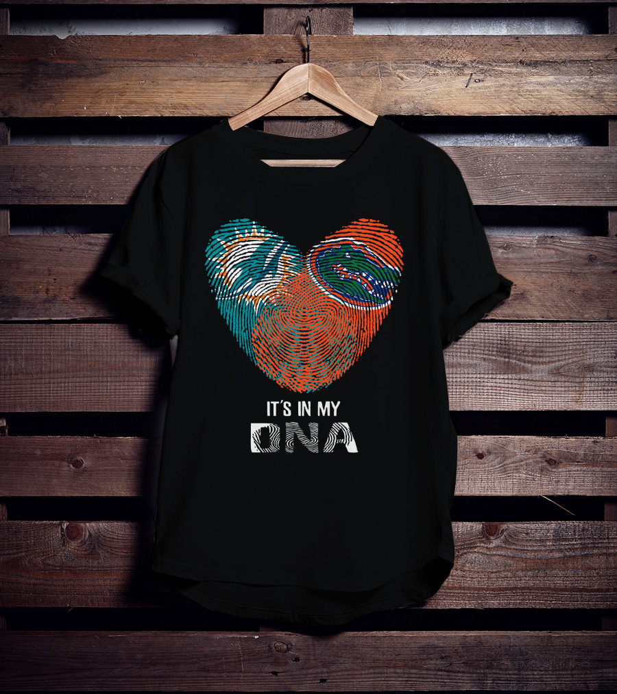 Dolphins Gators It's In My DNA Heart Fingerprint T-Shirt