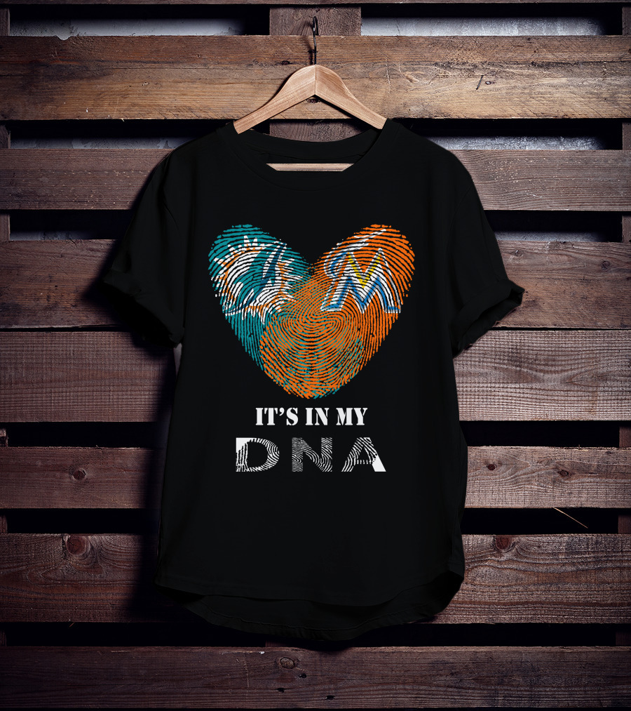 Dolphins Marlins Heart Fingerprint It's In My DNA T-Shirt
