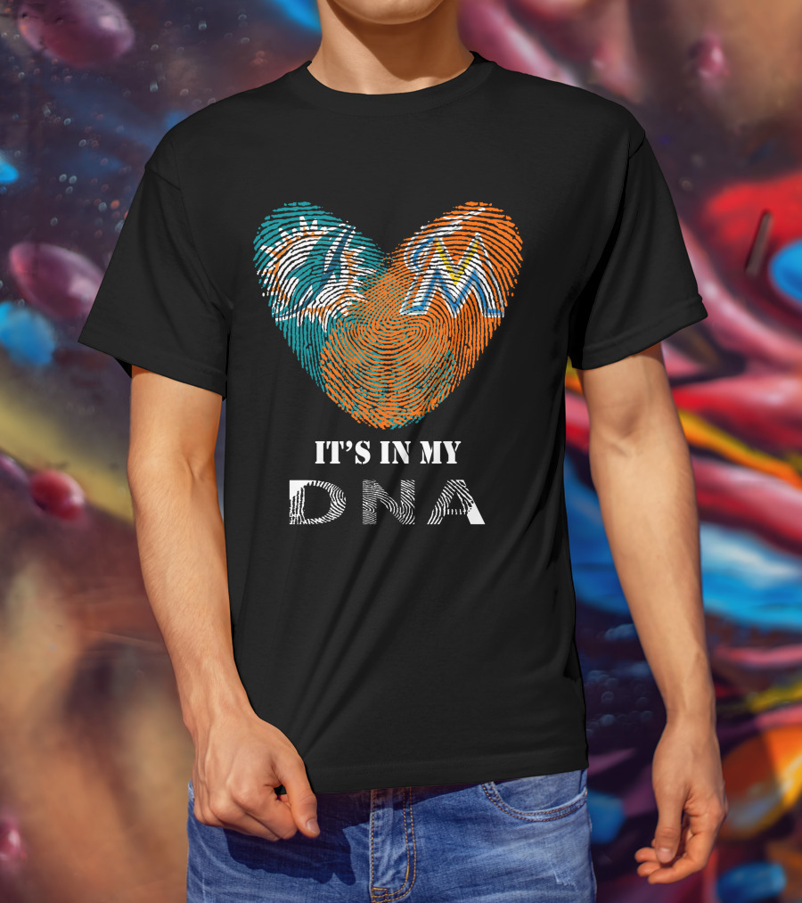 Dolphins Marlins Heart Fingerprint It's In My DNA T-Shirt