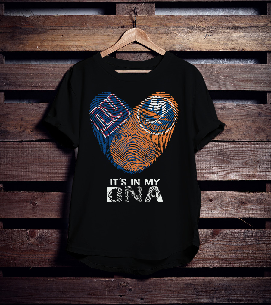 Giants Islanders It's In My DNA Fingerprint Heart Logo Combination T-Shirt