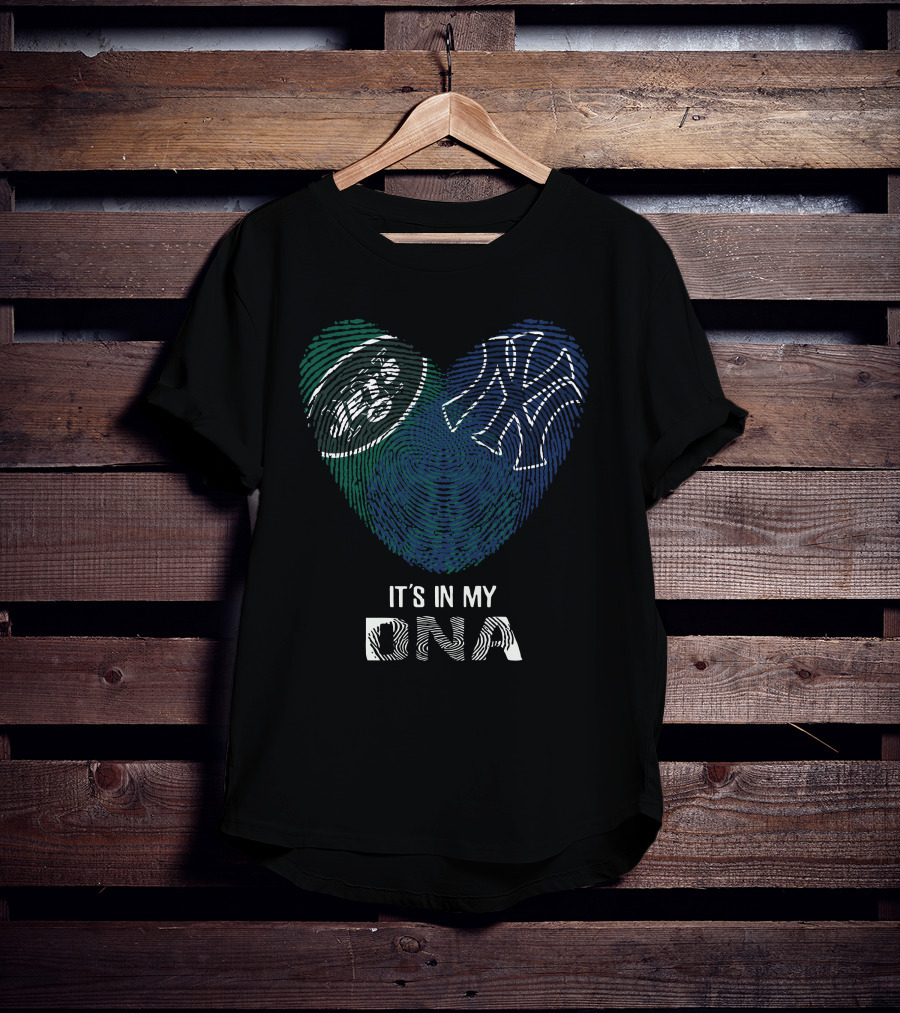 Jets Yankees Fingerprint Heart It's In My DNA T-Shirt