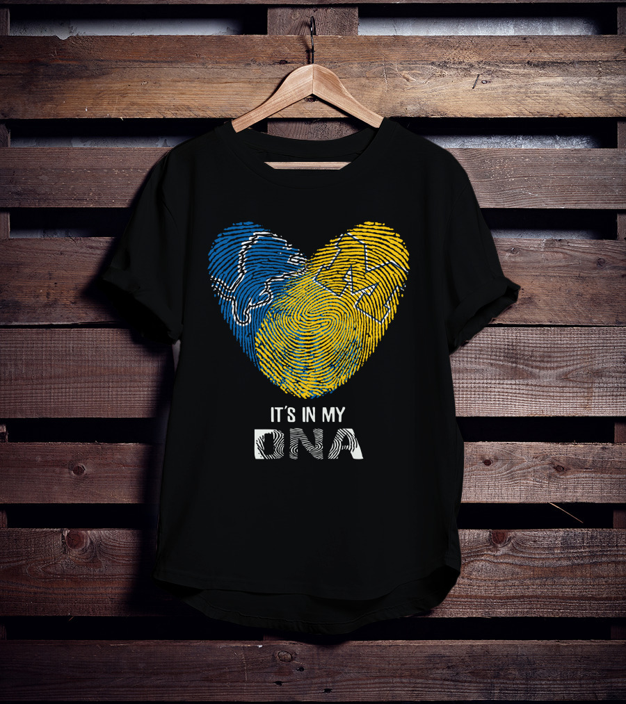 Lions Michigan Wolverines Heart Shaped Fingerprint It's In My Dna T-Shirt
