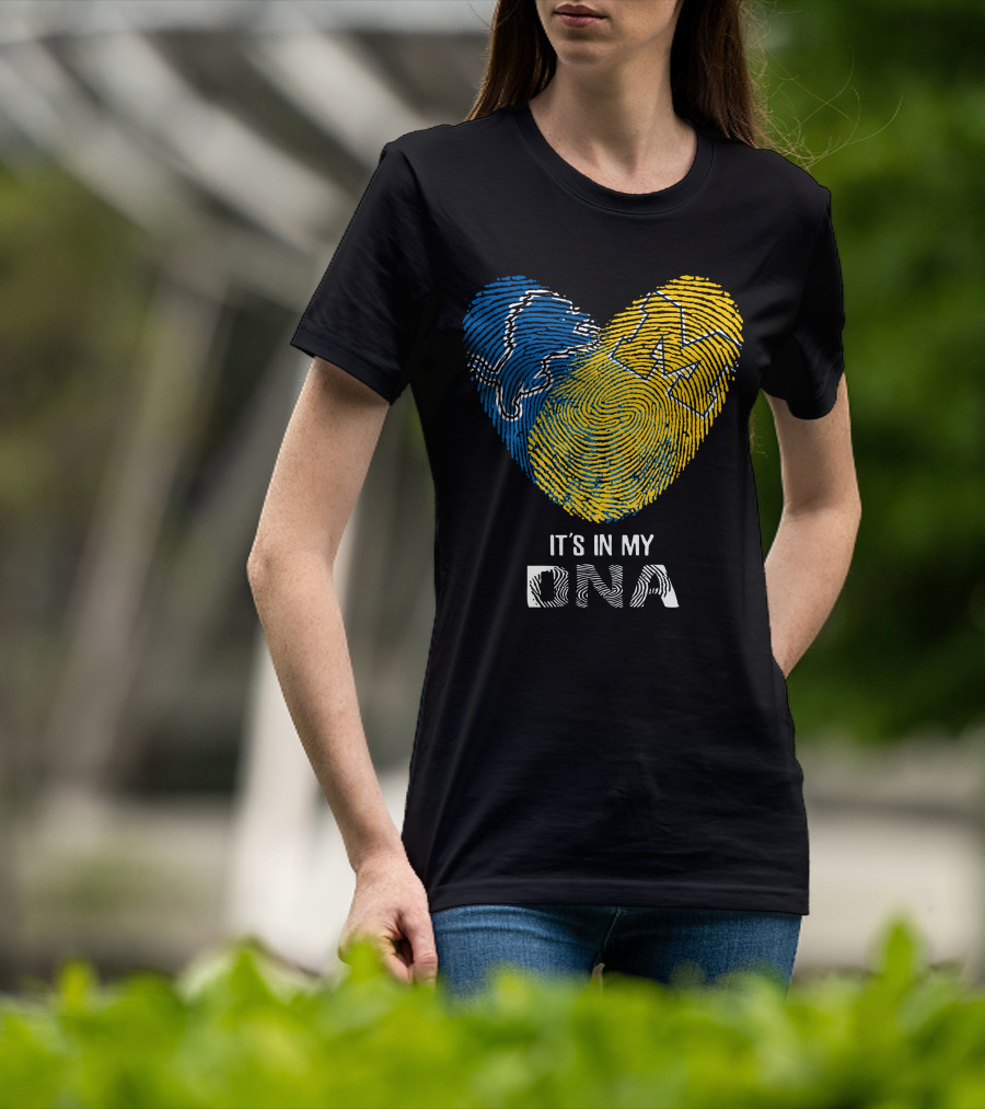 Lions Michigan Wolverines Heart Shaped Fingerprint It's In My Dna T-Shirt