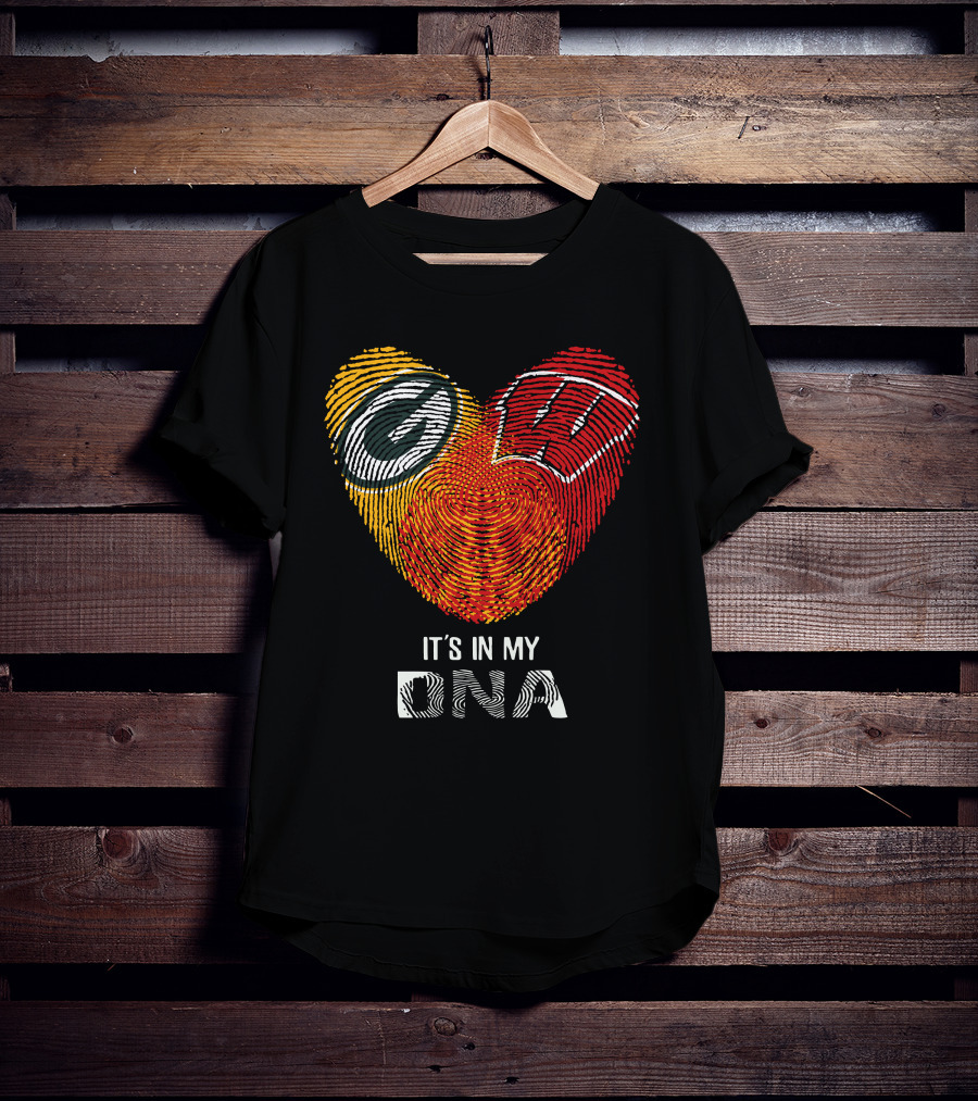 Packers Badgers Heart Fingerprint It's In My DNA T-Shirt