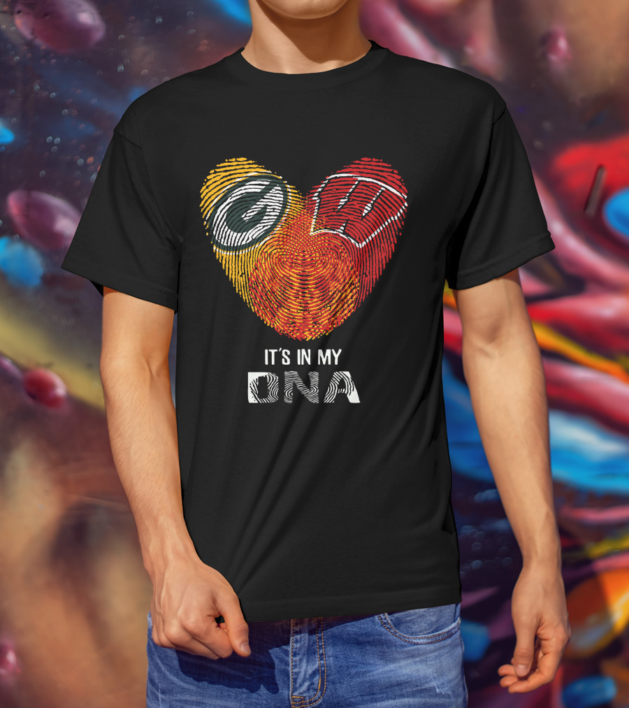 Packers Badgers Heart Fingerprint It's In My DNA T-Shirt