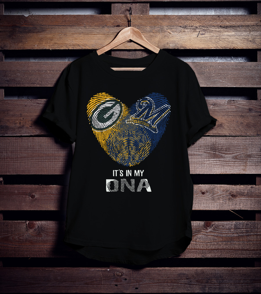 Packers Brewers Heart Fingerprint It's In My DNA T-Shirt