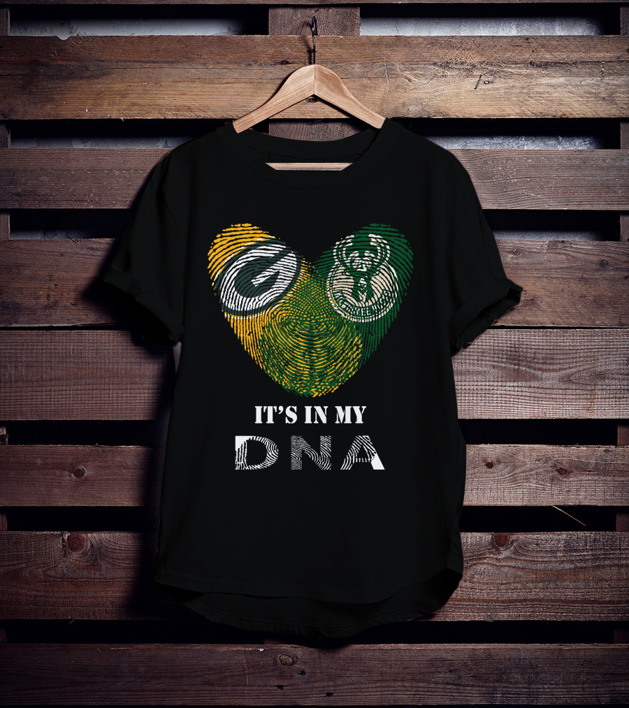 Packers Bucks Heart It's In My Dna Fingerprint T-Shirt