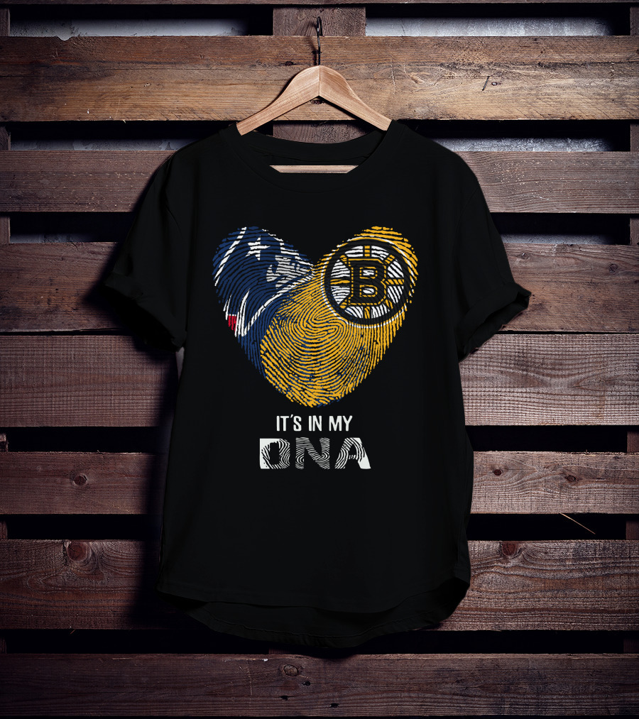 Patriots Bruins Heart It's In My DNA Fingerprint T-Shirt