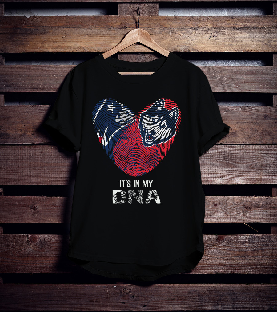 Patriots UConn Huskies Fingerprint Heart It's In My DNA T-Shirt