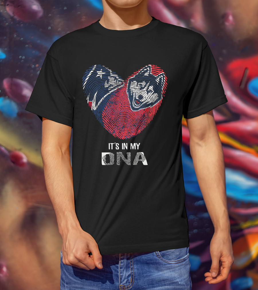 Patriots UConn Huskies Fingerprint Heart It's In My DNA T-Shirt